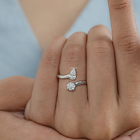 Pear & Round Cut Lab Grown Diamond Two Stone Ring