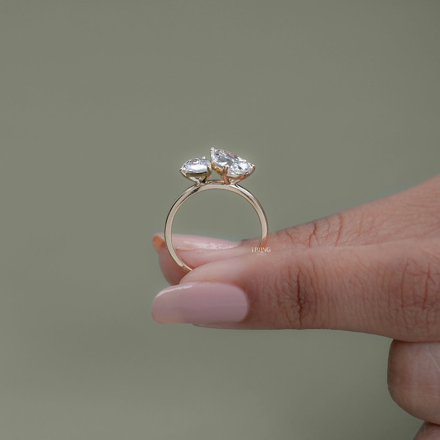 Pear Cut Lab Grown Diamond Toi Moi Engagement Ring Two Stone Ring