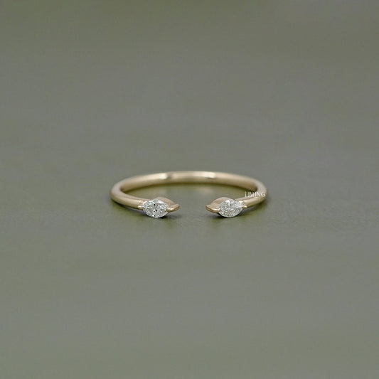 Two Stone Marquise Diamond Open Cuff Ring