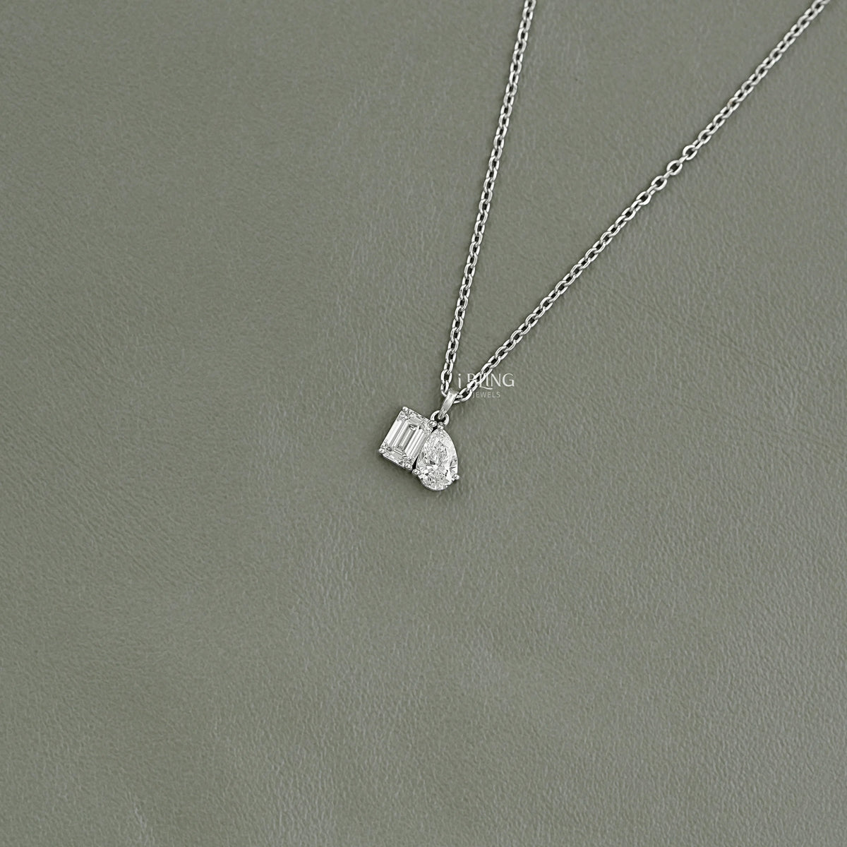 Pear & Emerald Cut Lab Grown Diamond Toi Et Moi Necklace Pendants