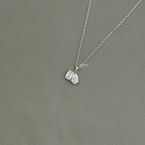 Pear & Emerald Cut Lab Grown Diamond Toi Et Moi Necklace
