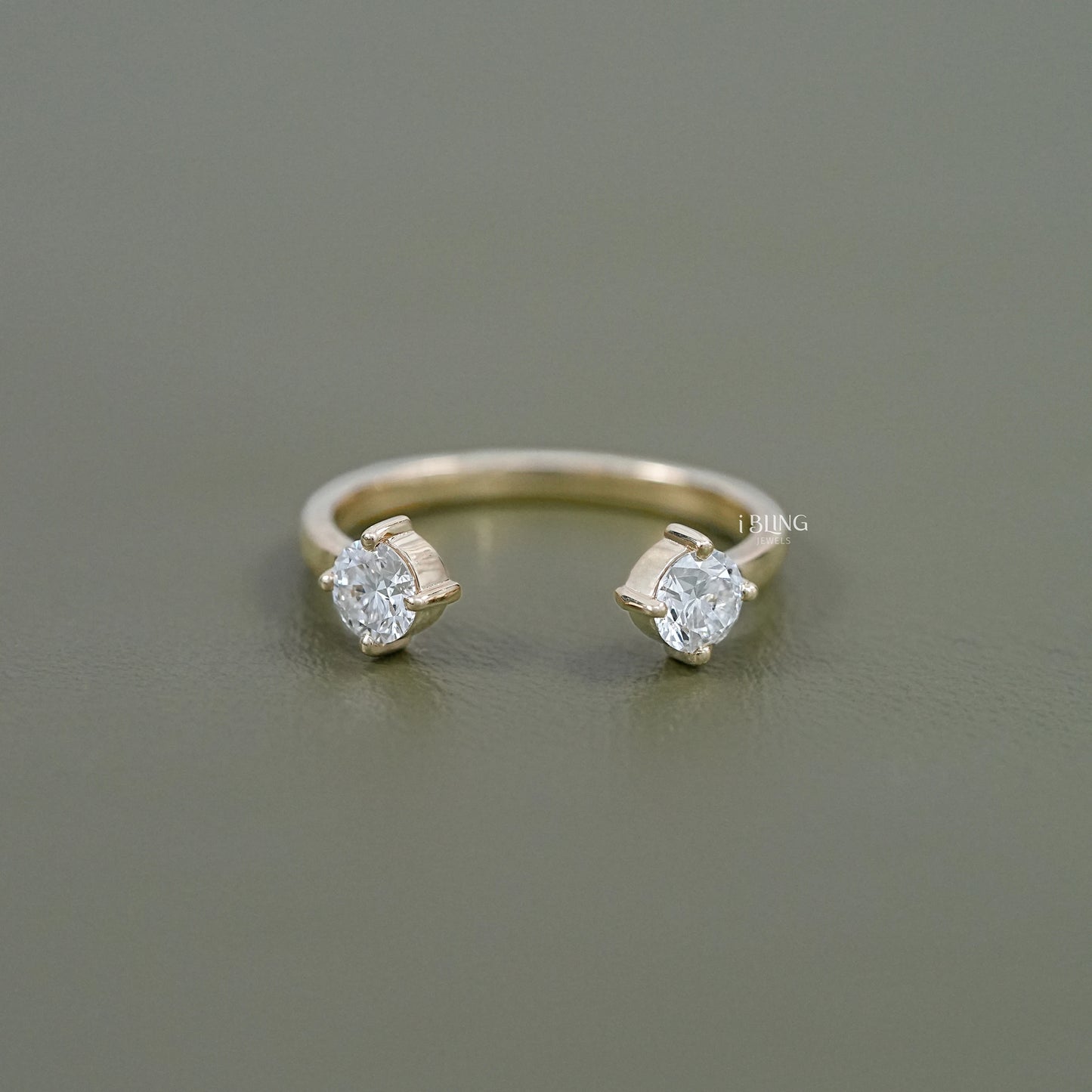 Two Stone Round Diamond Open Cuff Ring