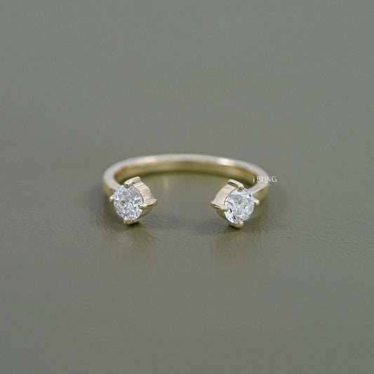 Two Stone Round Diamond Open Cuff Ring