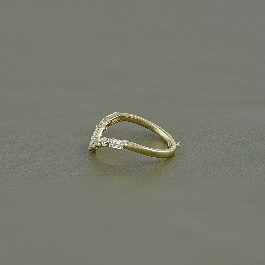 Round And Baguette Diamond V Shape Engagement Ring