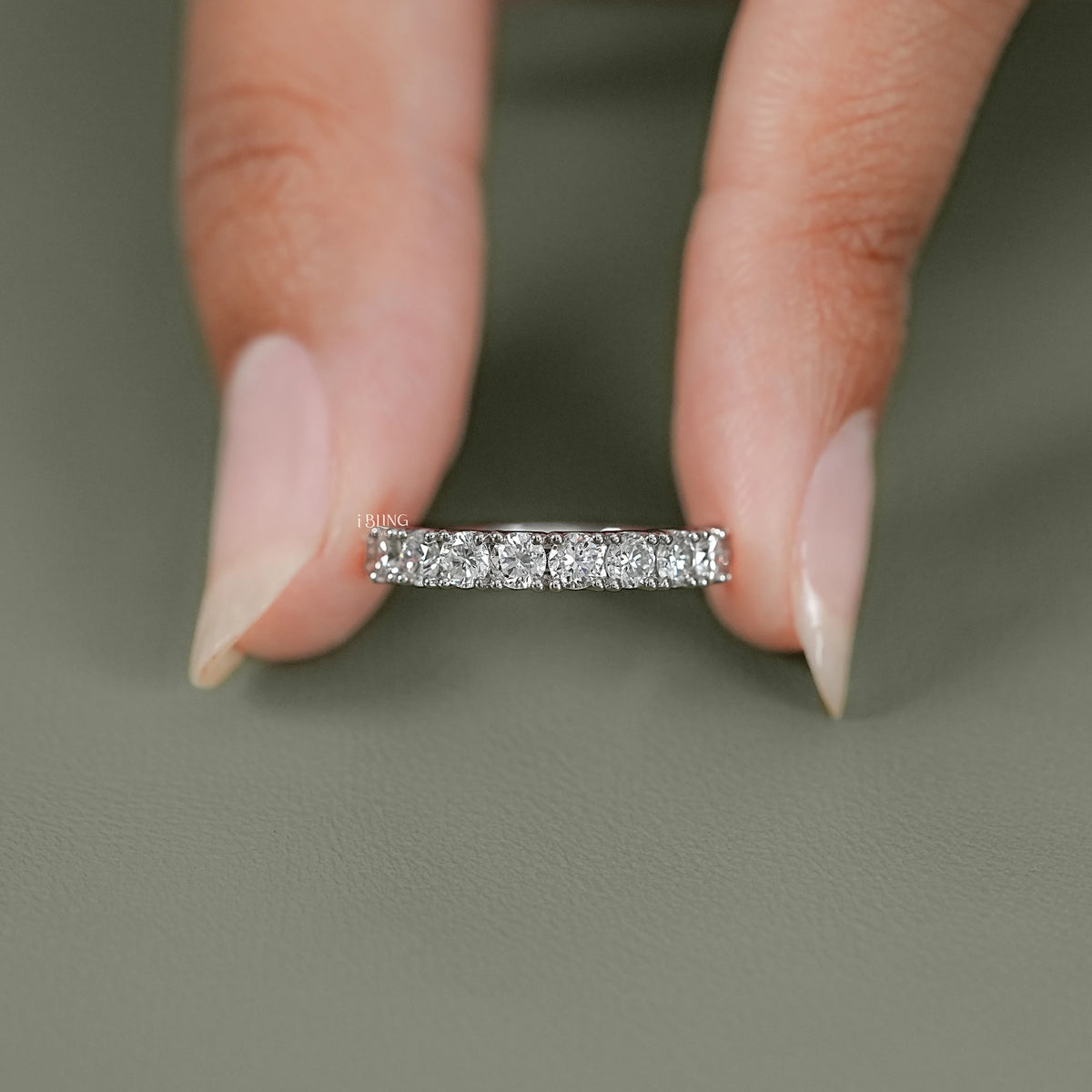 Round Lab Diamond Half Eternity Wedding Band