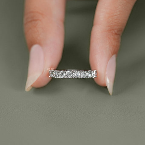 Round Lab Diamond Half Eternity Wedding Band
