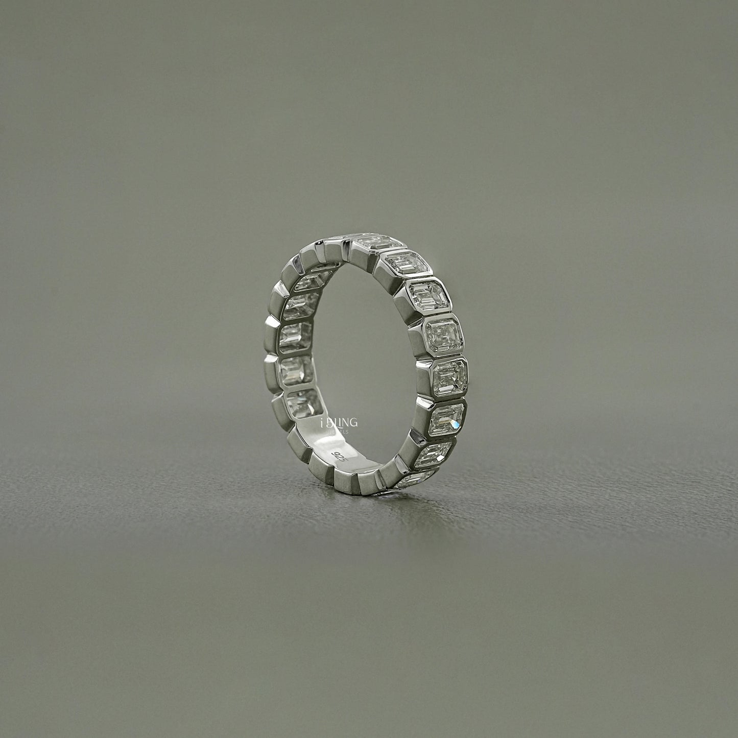Emerald Cut Lab Diamond Bezel Set Full Eternity Band Band