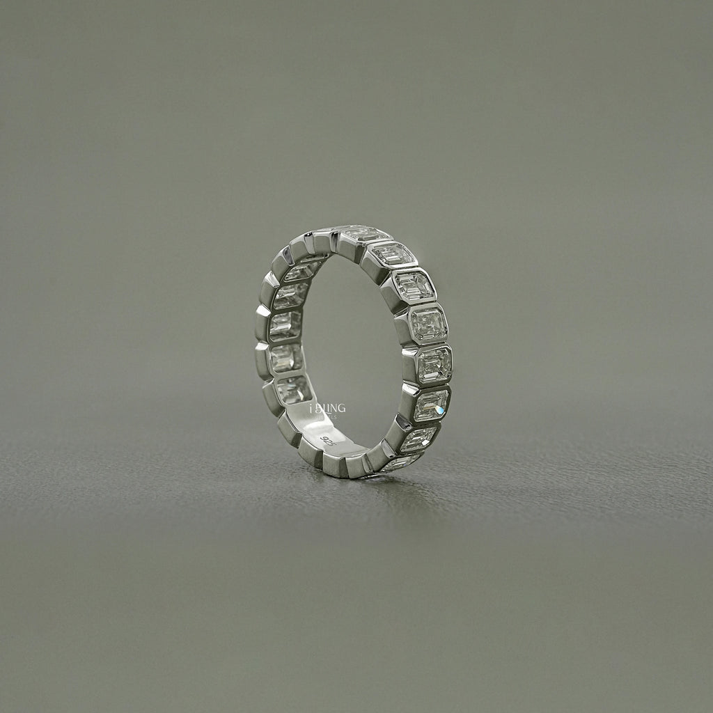 Emerald Cut Lab Diamond Bezel Set Full Eternity Band