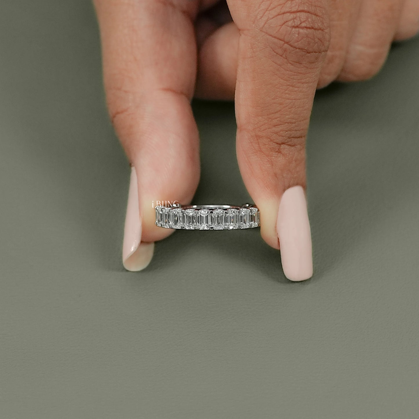 Emerald Cut Lab Diamond Half Eternity Wedding Band Half Eternity