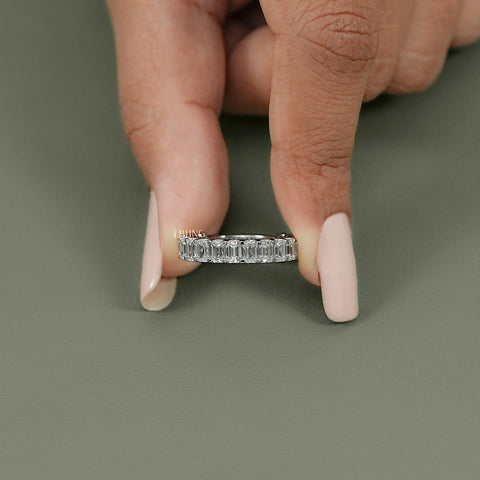 Emerald Cut Lab Diamond Half Eternity Wedding Band