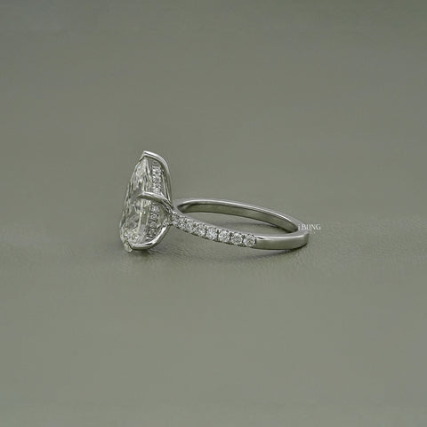 Pear Cut Lab Diamond Hidden Halo Accent Ring