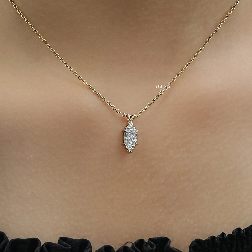 Marquise Cut Lab Diamond Solitaire Pendant Necklace