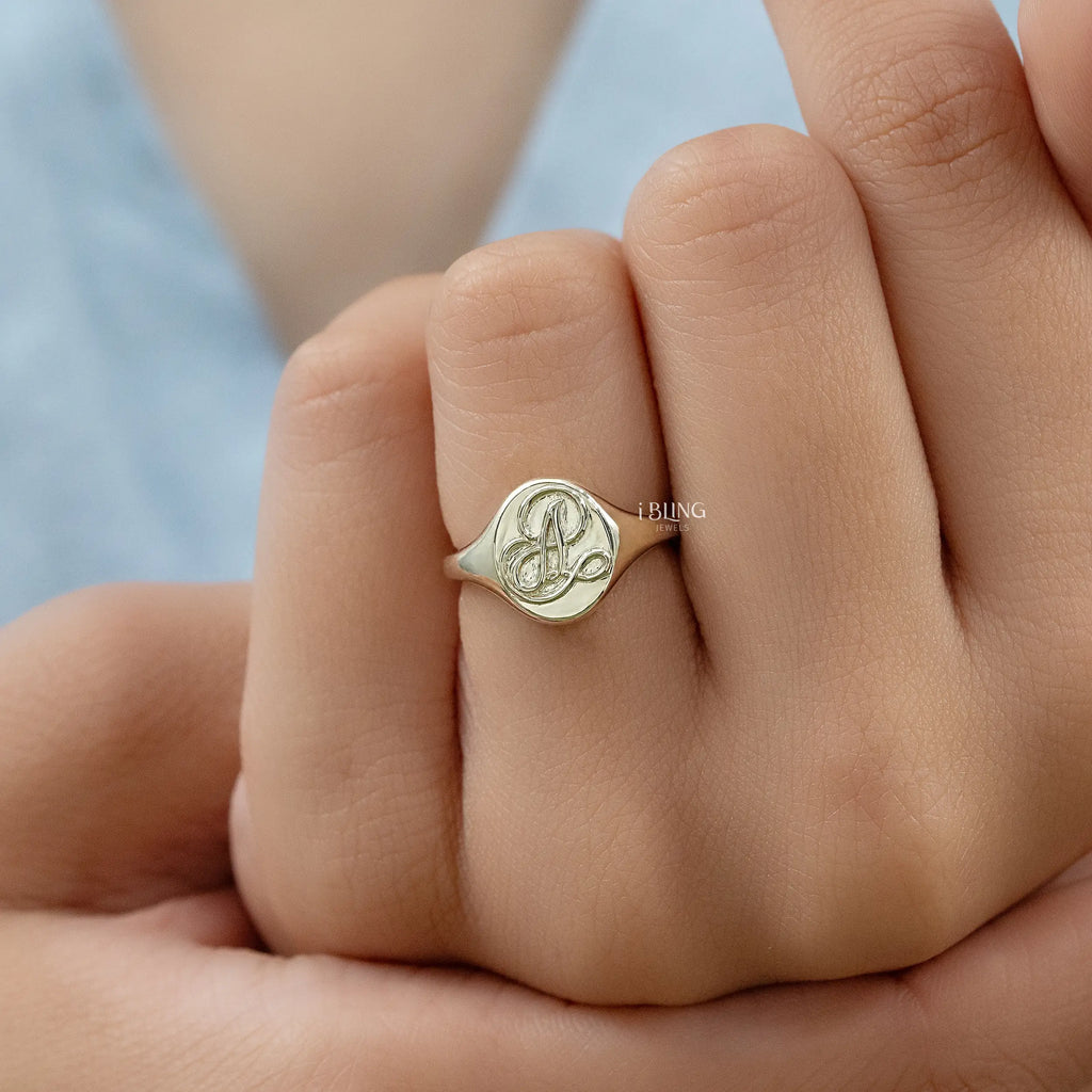 Yellow Gold Personalized Monogram Signet Ring