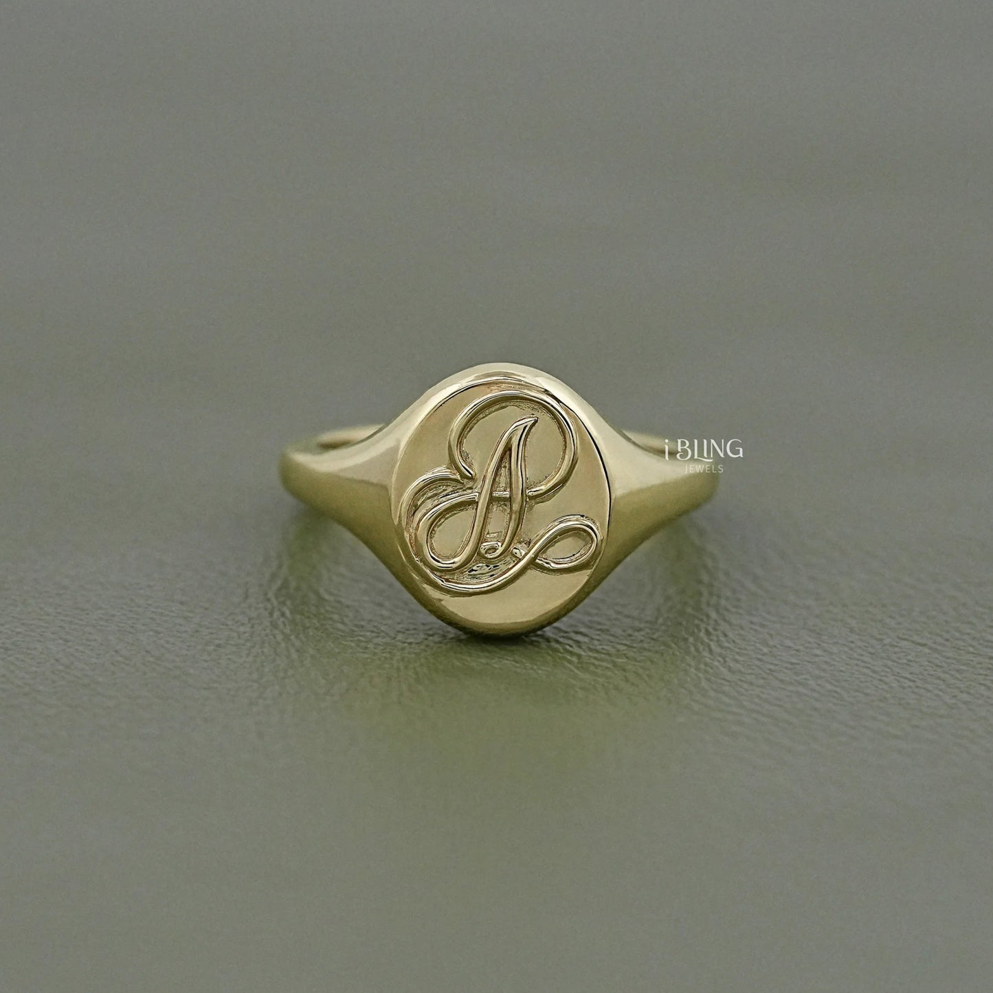 Yellow Gold Personalized Monogram Signet Ring Band