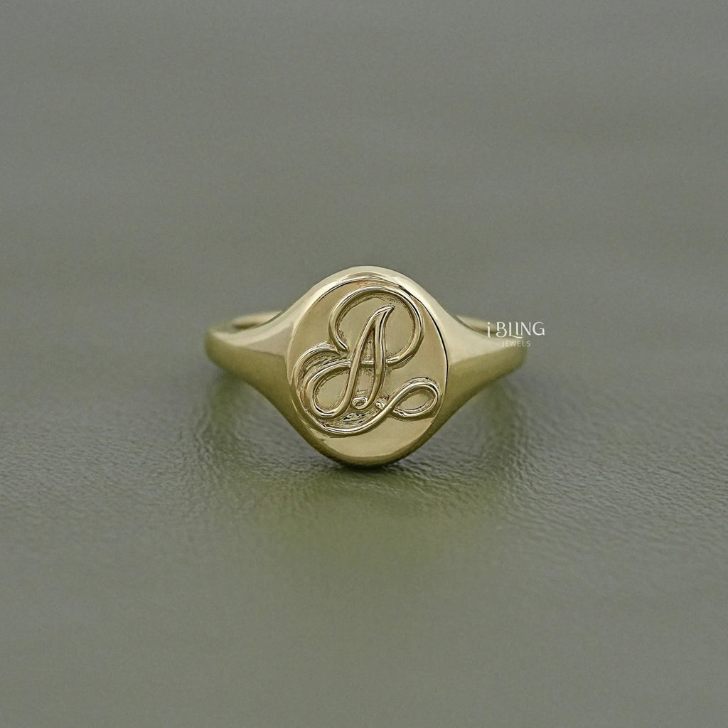 Yellow Gold Personalized Monogram Signet Ring