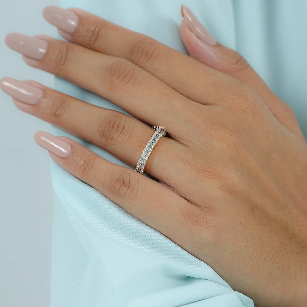 Emerald Cut Lab Diamond Half Eternity Band