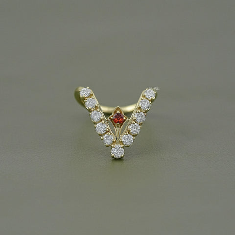 Yellow Gold Ruby & Round Diamond Wishbone Ring