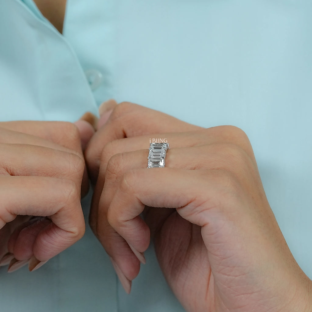 Emerald Lab Diamond Half Eternity Wedding Band