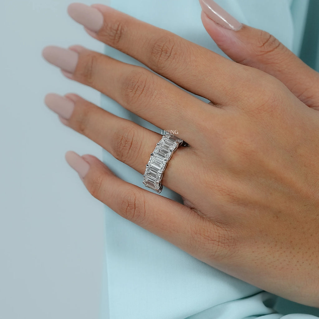 Emerald Lab Diamond Half Eternity Wedding Band