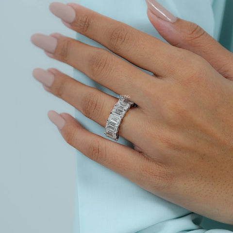 Emerald Lab Diamond Half Eternity Wedding Band