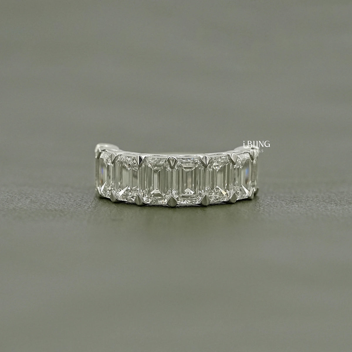 Emerald Lab Diamond Half Eternity Wedding Band Half Eternity