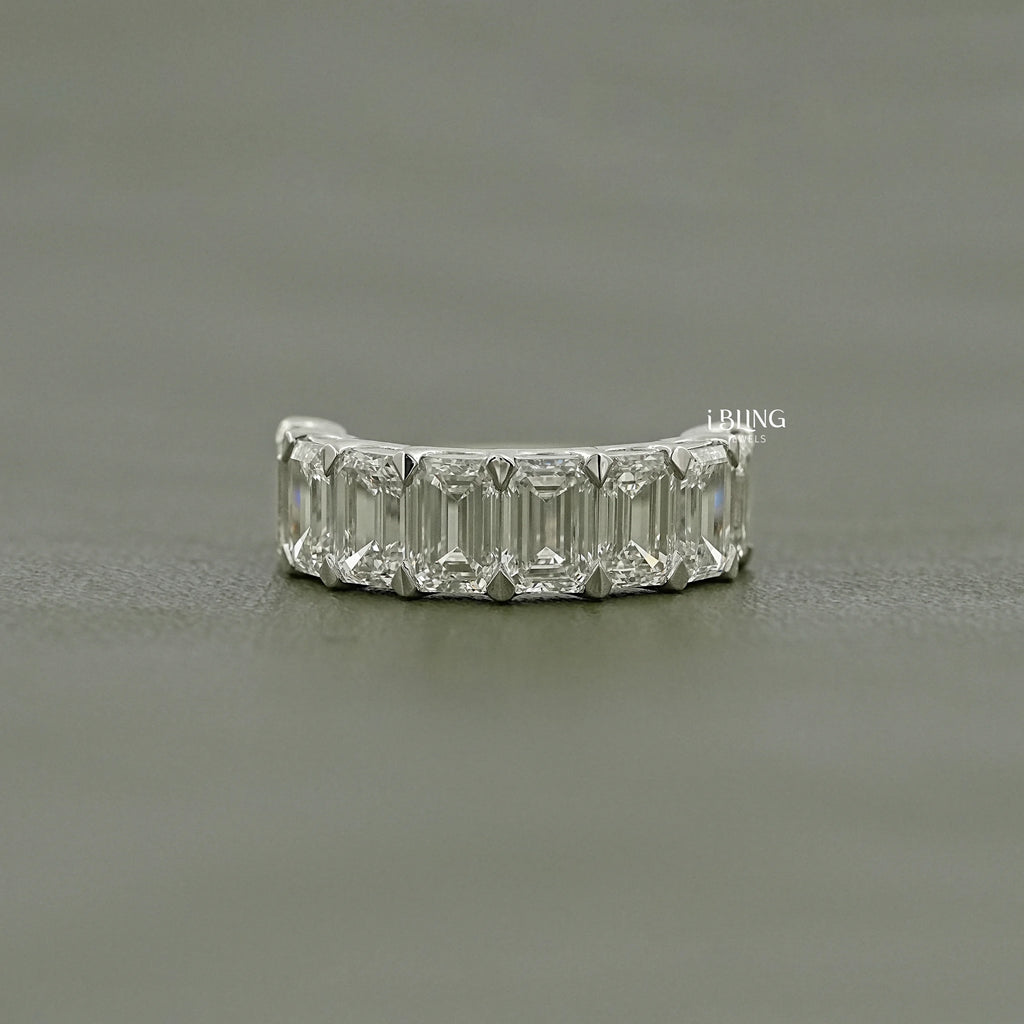 Emerald Lab Diamond Half Eternity Wedding Band