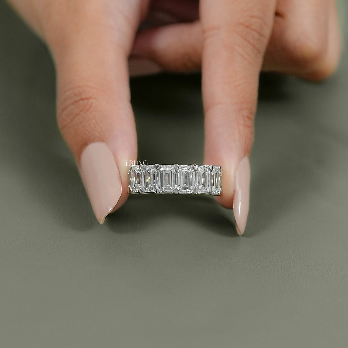 Emerald Lab Diamond Half Eternity Wedding Band Half Eternity